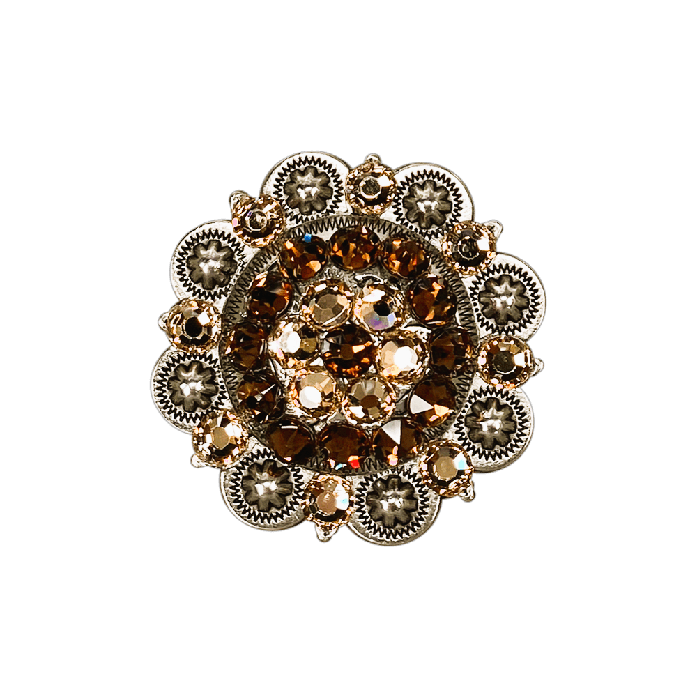 Topaz & Champagne Antique Silver 2" European Crystal Concho - RODEO DRIVE