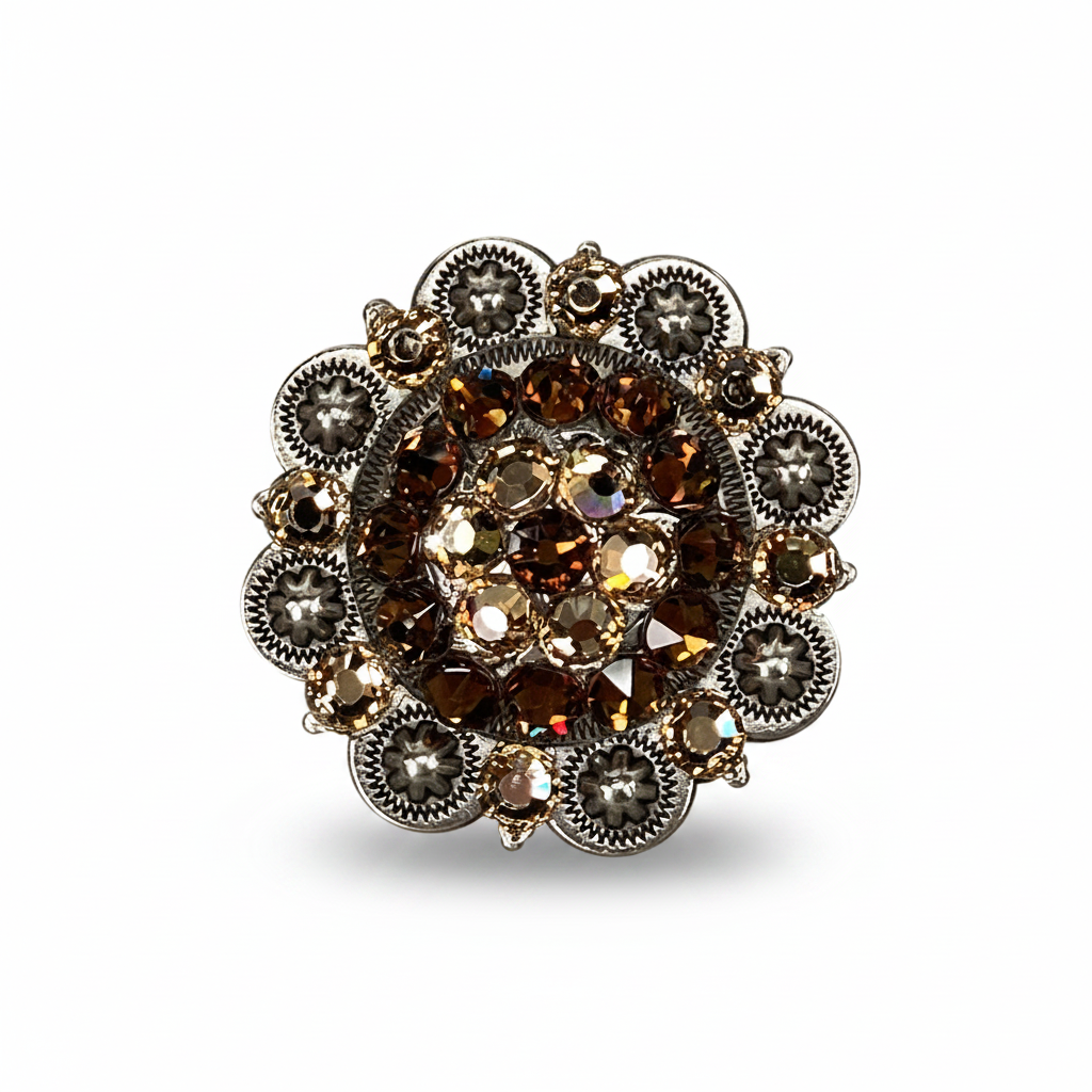 Antique Silver Topaz - Champagne Crystal Conchos | Sizes 1"- 3" | Buckles | Saddle Set | Leather Rosettes | Slide