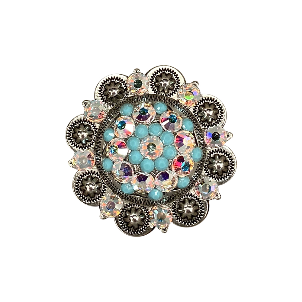 Antique Silver Turquoise, AB Crystal Conchos - Sizes from 1"- 3" and Buckles