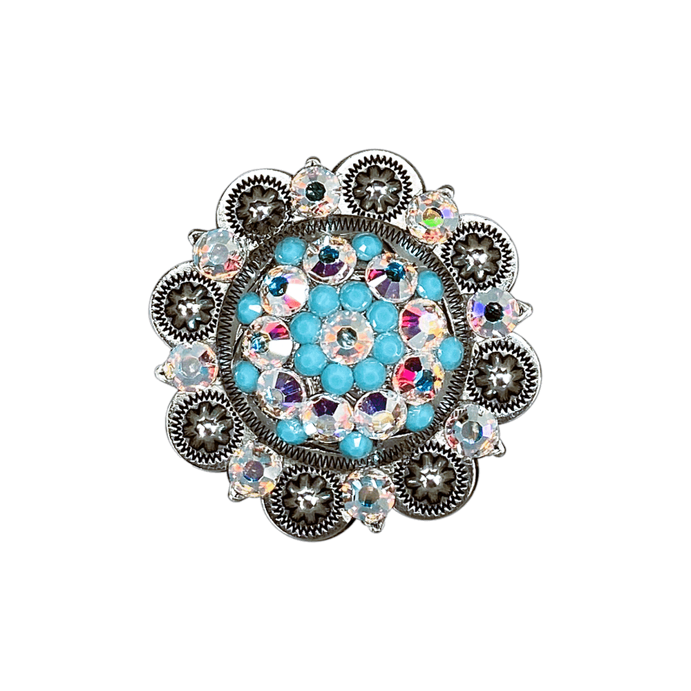 Turquoise & AB Antique Silver 2" European Crystal Concho - RODEO DRIVE