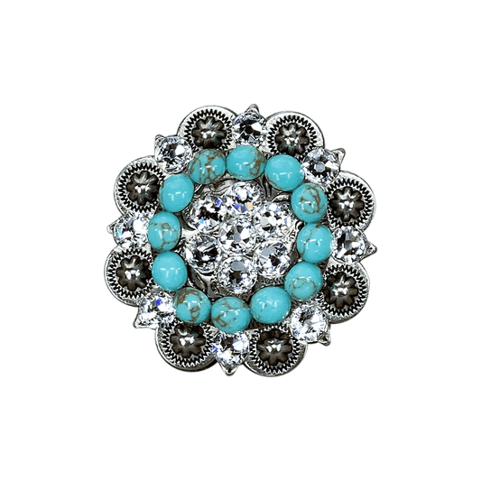 Fashion Turquoise & Clear Antique Silver 2" European Crystal Concho - RODEO DRIVE