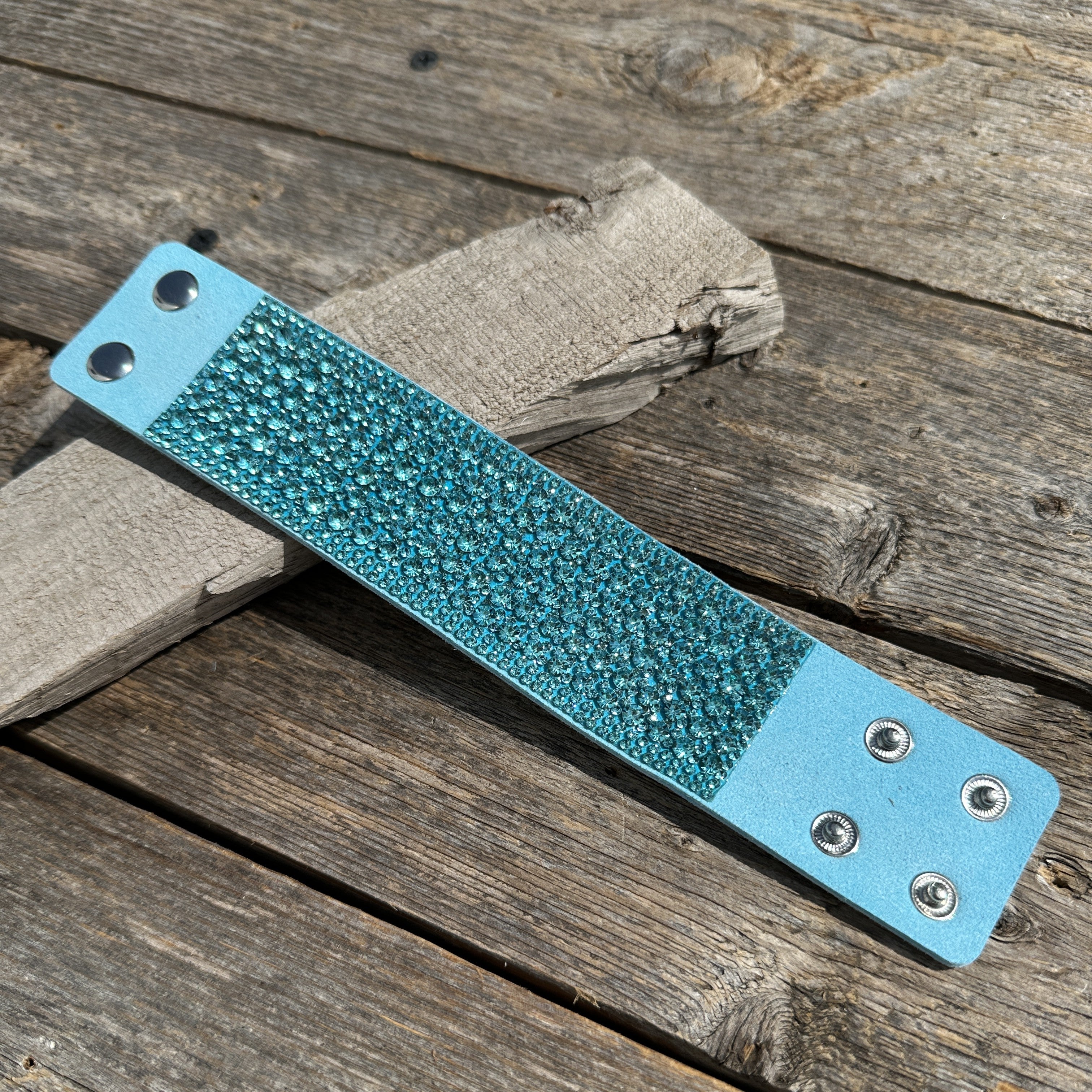 Aqua Glitter western rustic NFR style bracelet - Rodeo Drive Conchos 