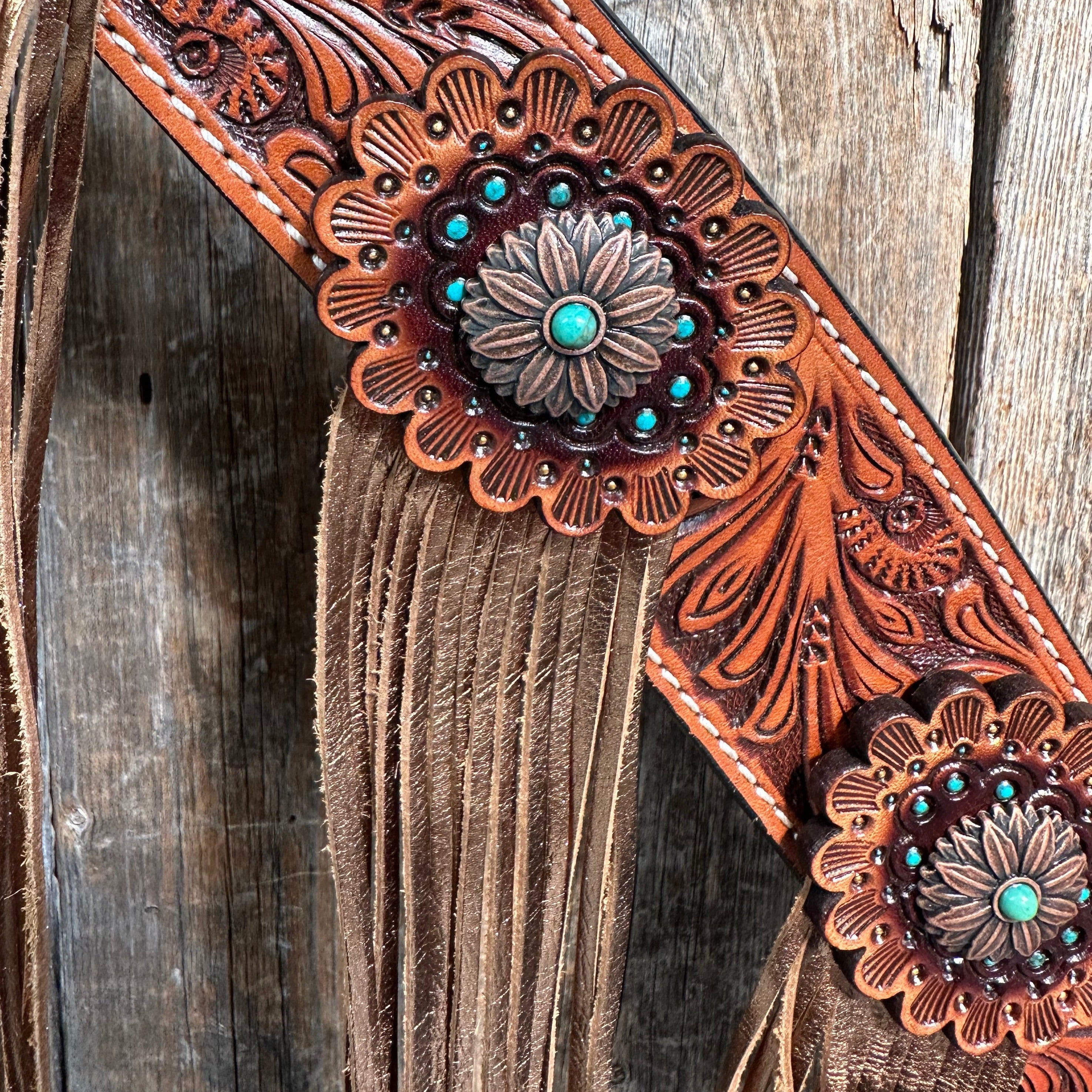 Honey Colored Floral Copper and Turquoise Tack Set  #BBBC529