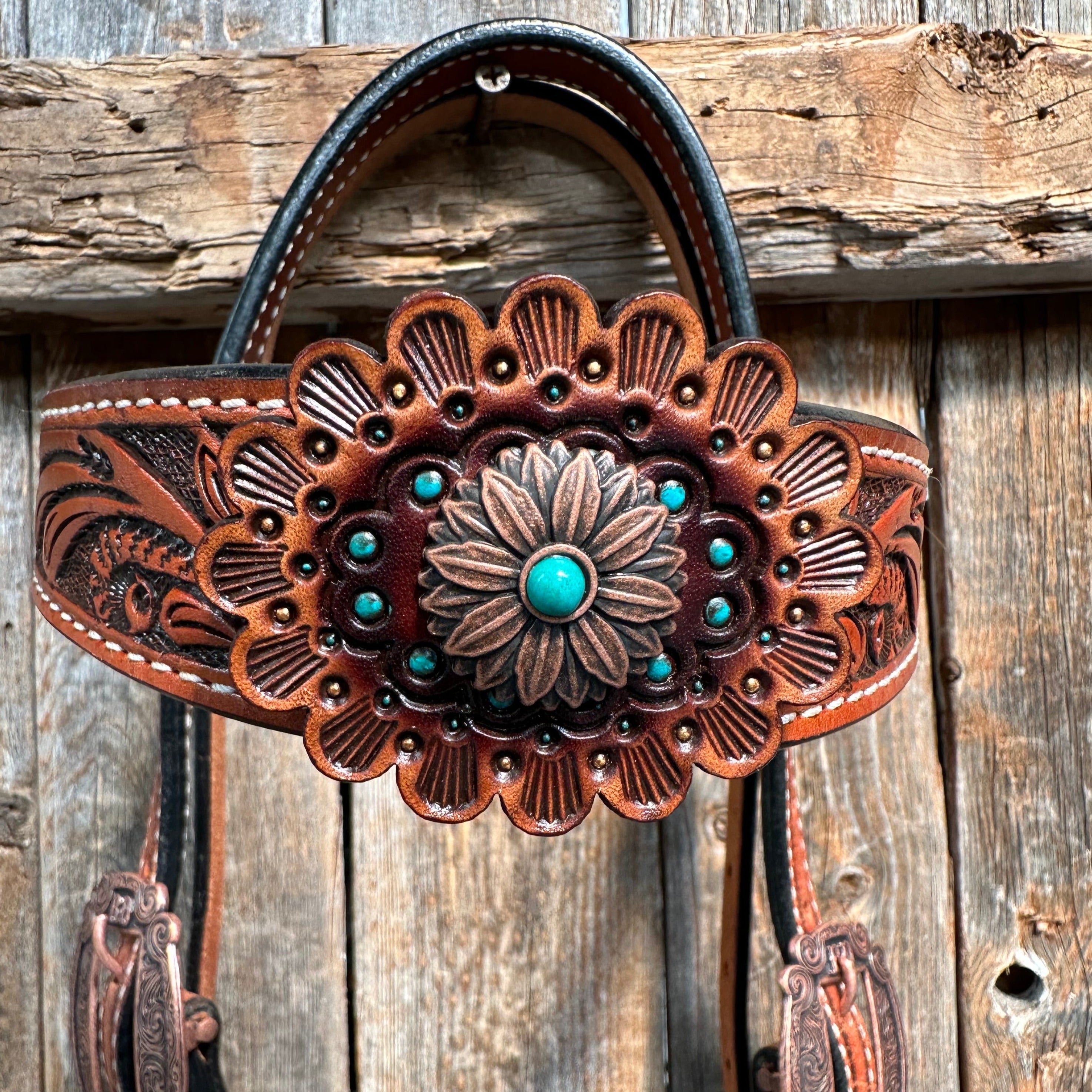 Honey Colored Floral Copper and Turquoise Tack Set  #BBBC529