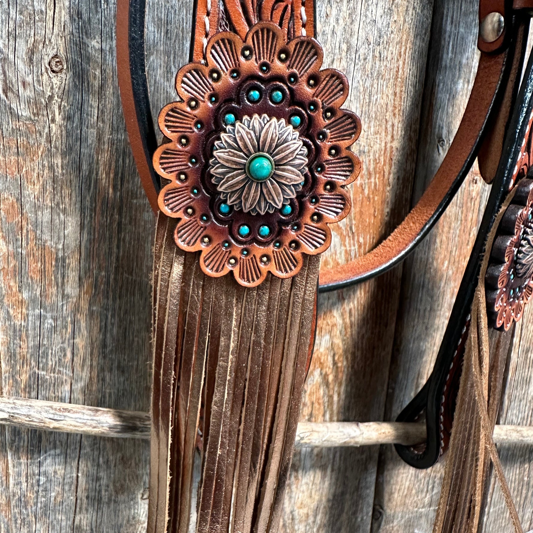 Honey Colored Floral Copper and Turquoise Tack Set  #BBBC529