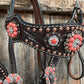 Dark Oil Floral Copper Dot Copper and Coral Browband / Breastcollar #BBBC547 - RODEO DRIVE