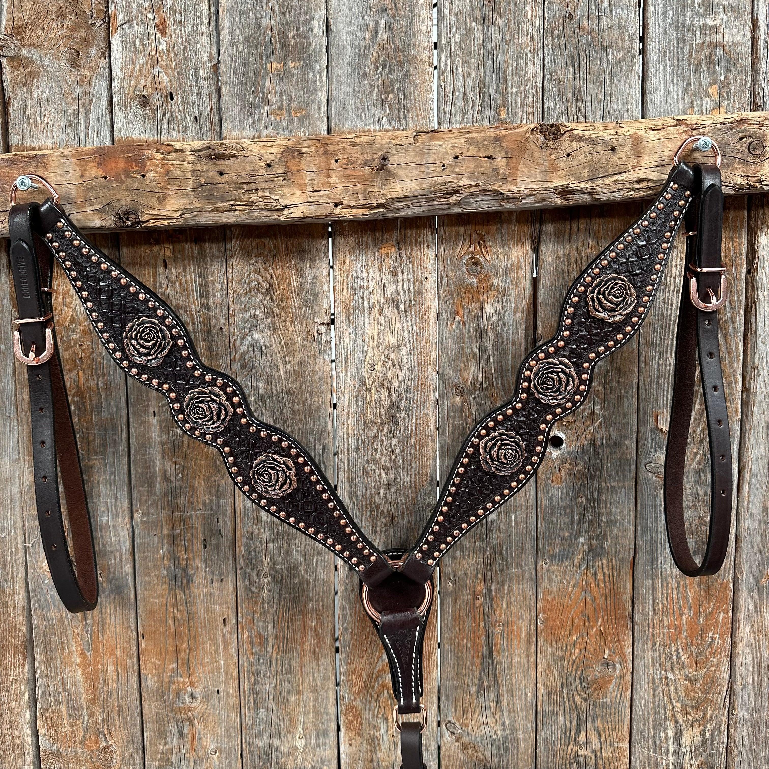 Copper Dot Honeycomb Rose Browband / One Ear Tack Set #BBBC554 - RODEO DRIVE