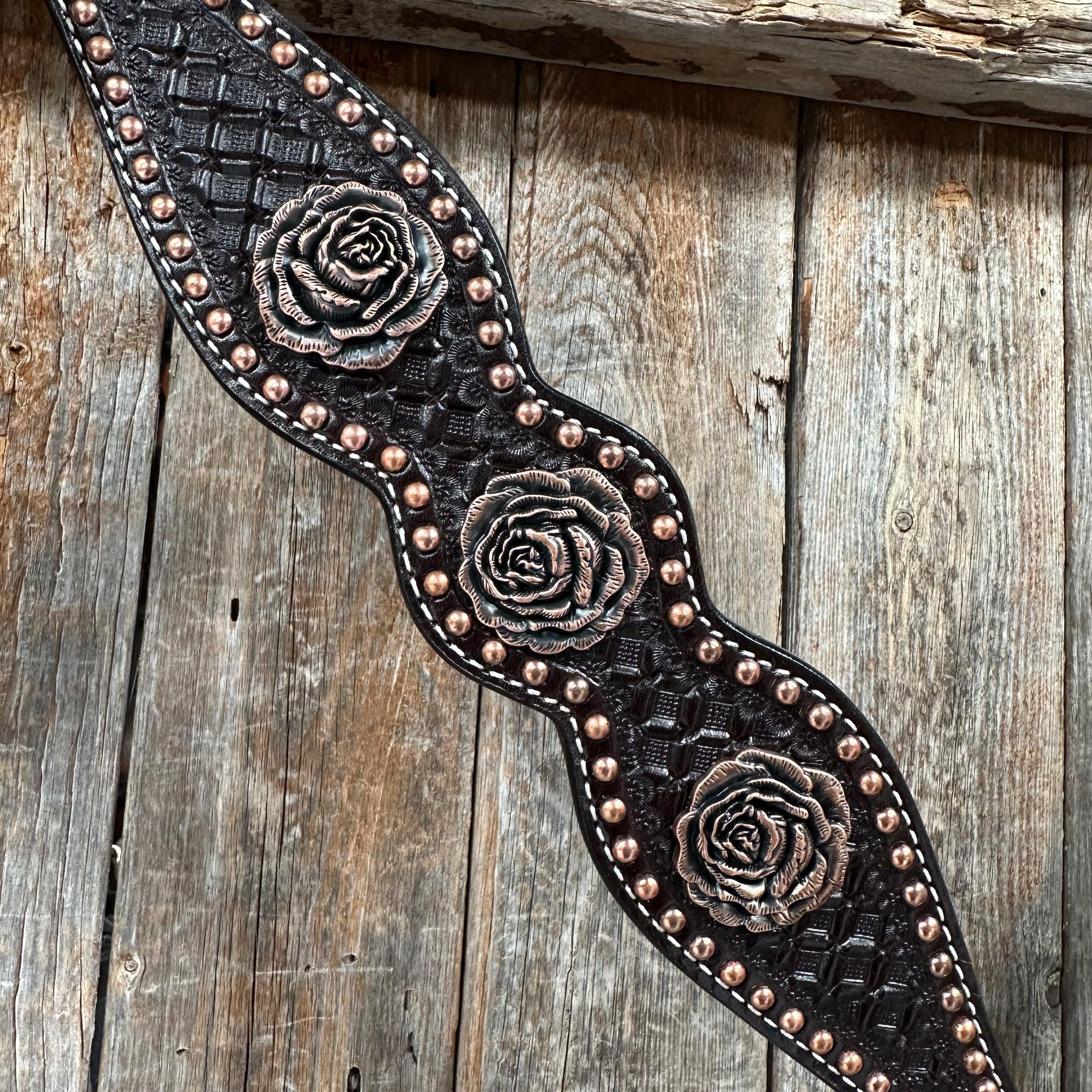 Copper Dot Honeycomb Rose Browband / One Ear Tack Set #BBBC554 - RODEO DRIVE