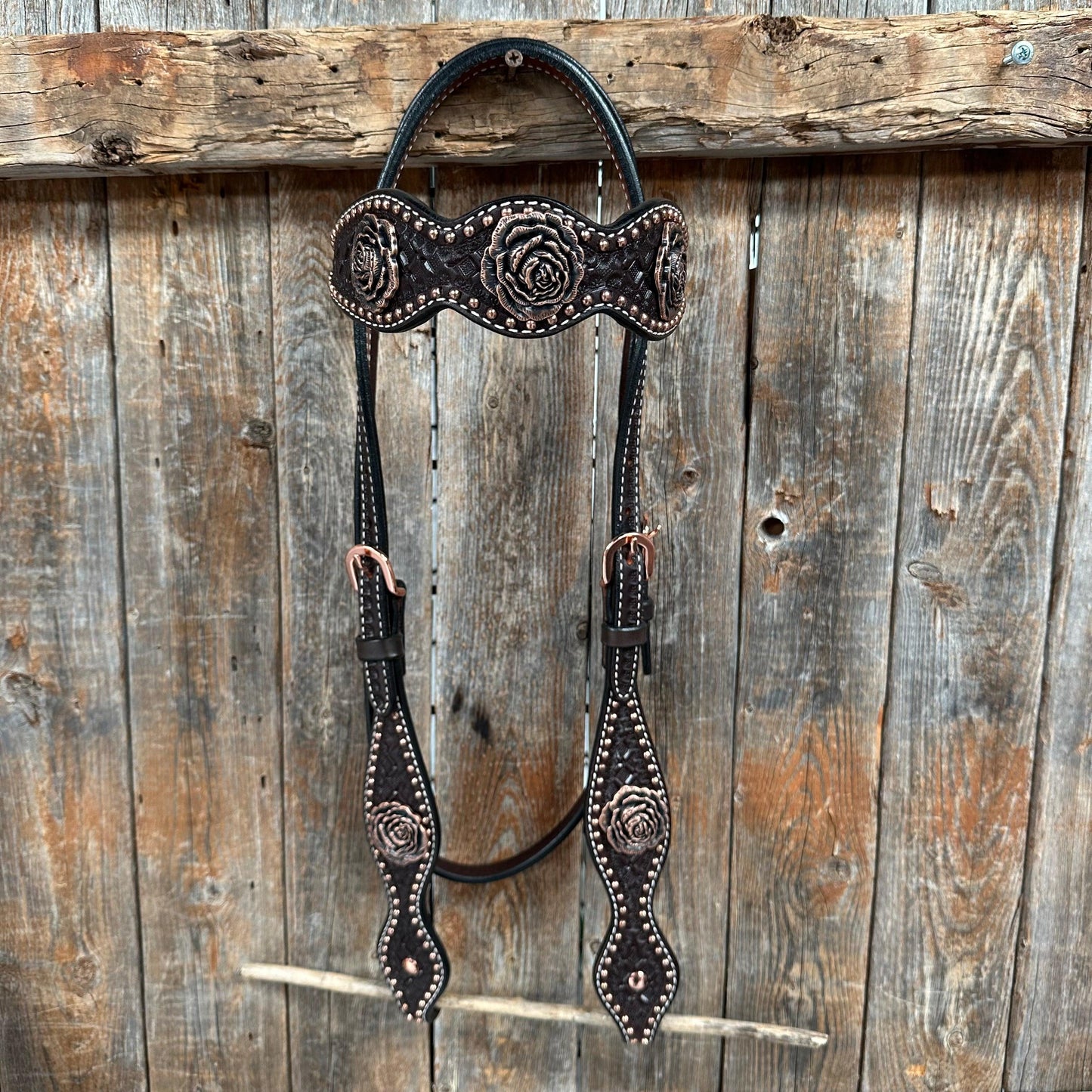 Copper Dot Honeycomb Rose Browband / One Ear Tack Set #BBBC554 - RODEO DRIVE