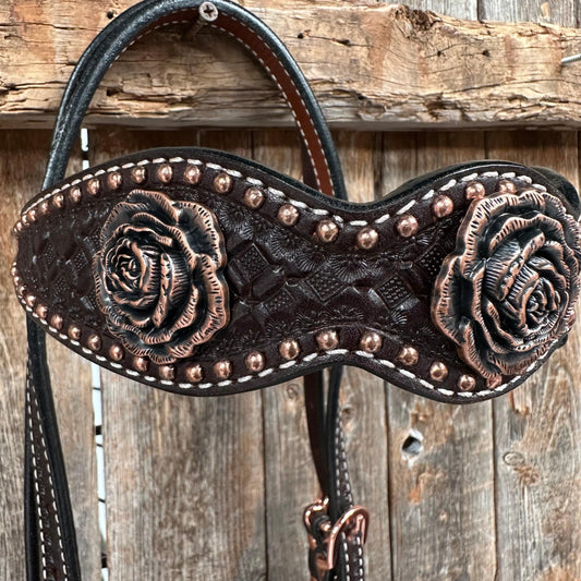 Copper Dot Honeycomb Rose Browband / One Ear Tack Set #BBBC554 - RODEO DRIVE