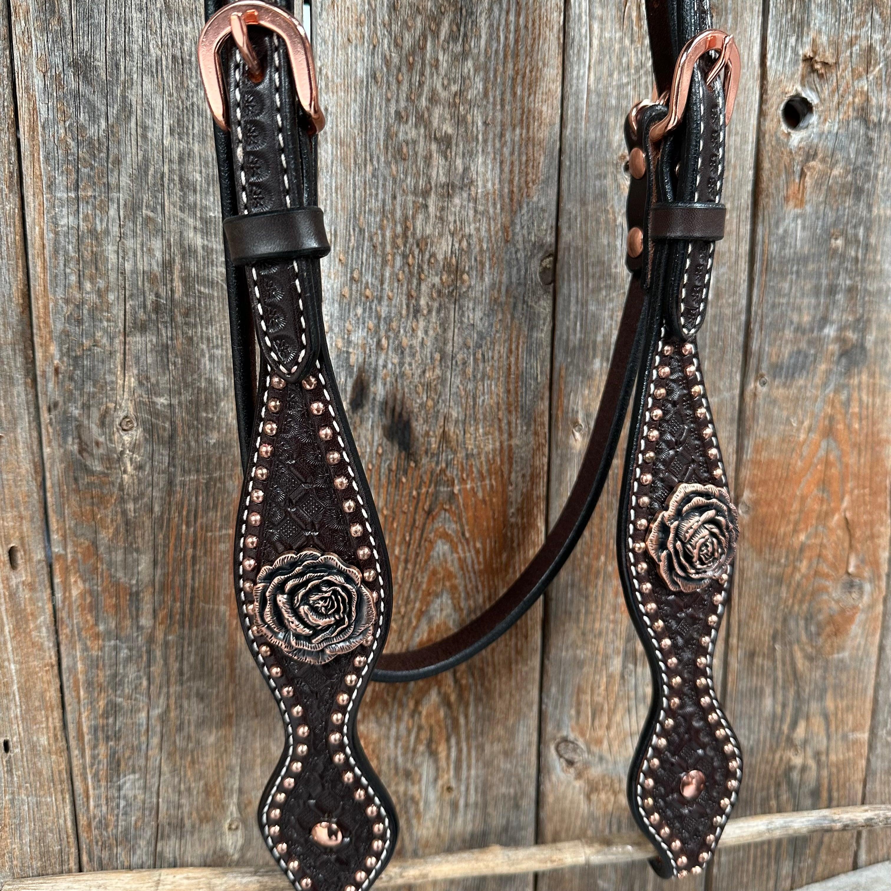 Copper Dot Honeycomb Rose Browband / One Ear Tack Set #BBBC554 - RODEO DRIVE
