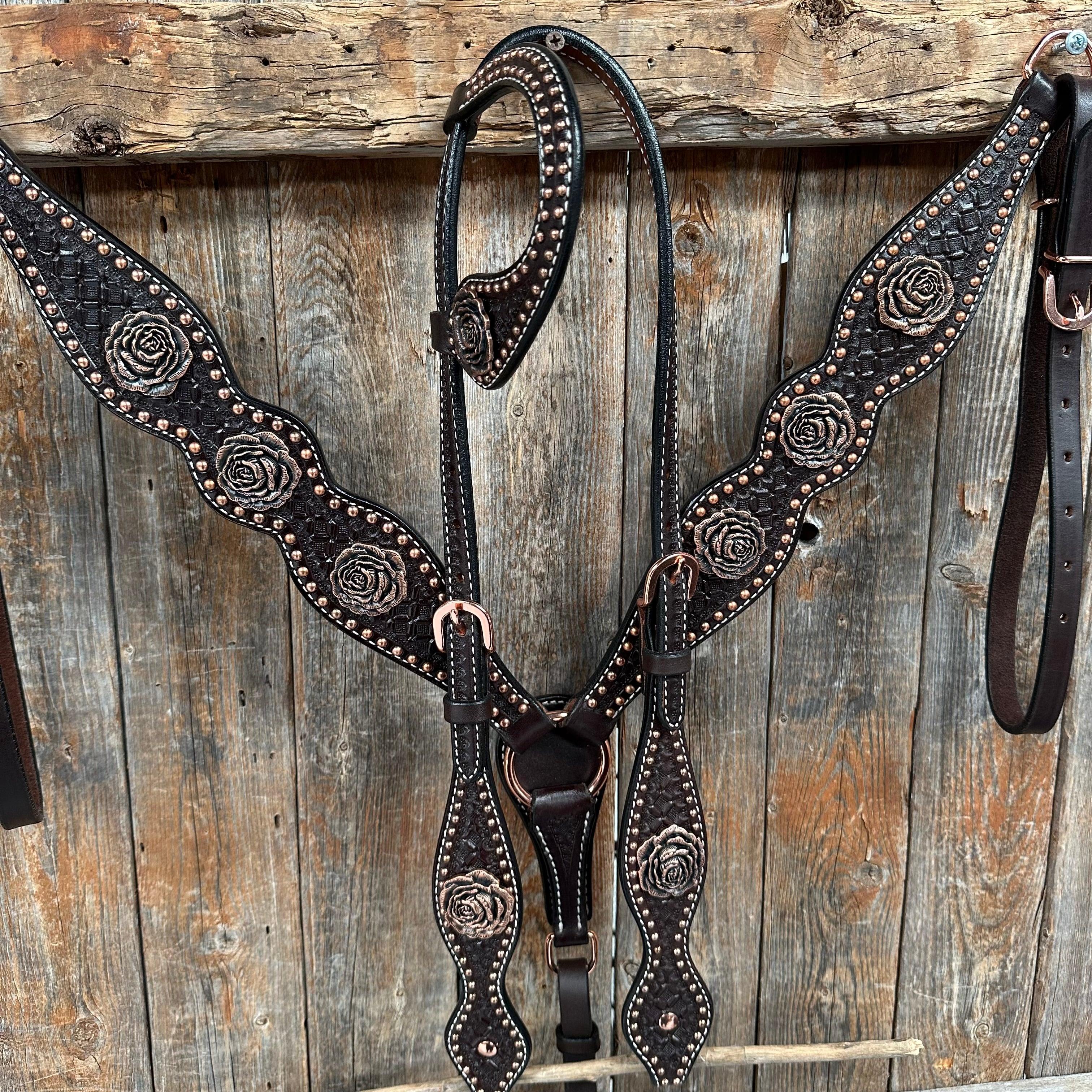 Copper Dot Honeycomb Rose Browband / One Ear Tack Set #BBBC554 - RODEO DRIVE