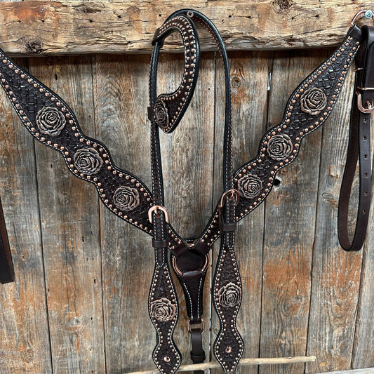 Copper Dot Honeycomb Rose Browband / One Ear Tack Set #BBBC554 - RODEO DRIVE