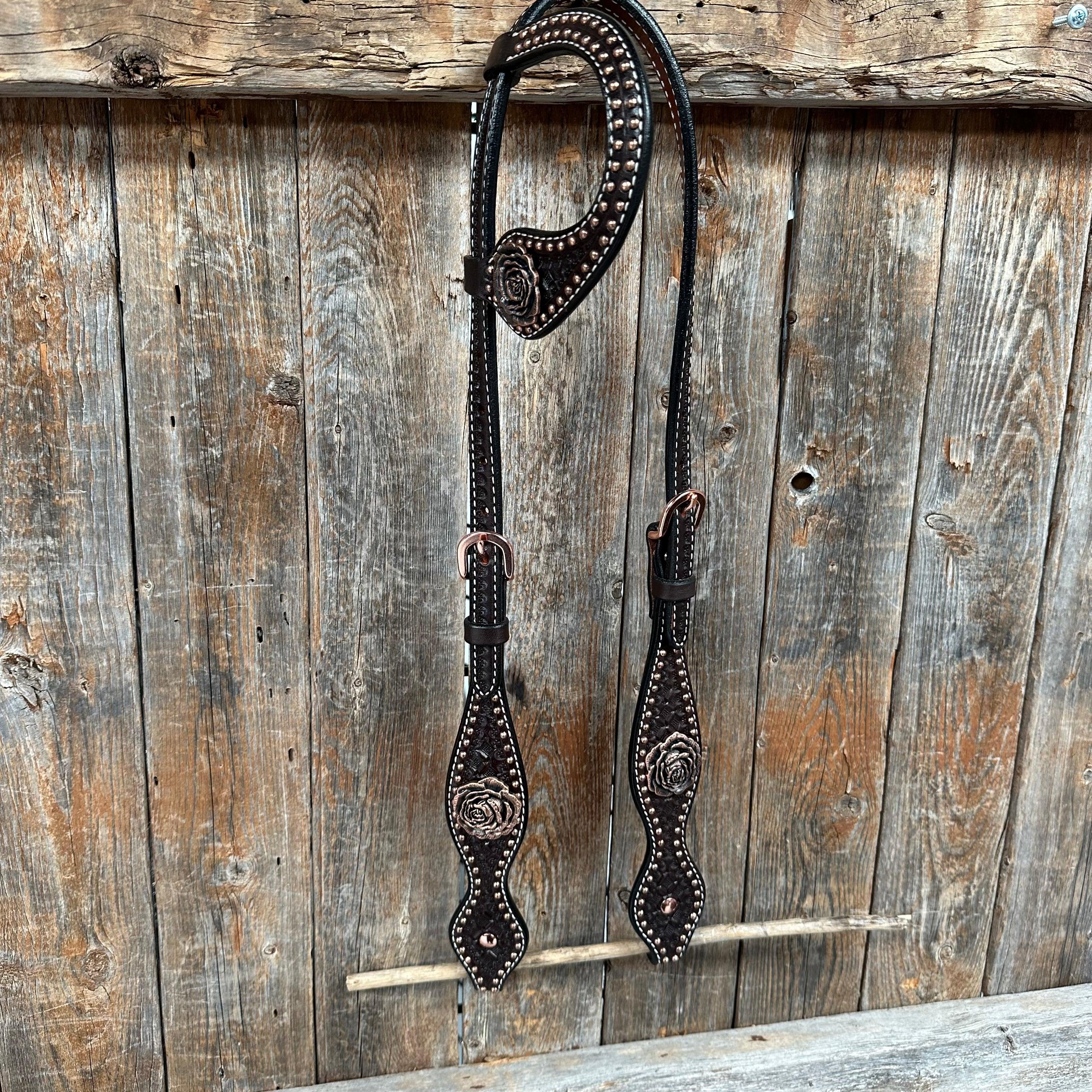 Copper Dot Honeycomb Rose Browband / One Ear Tack Set #BBBC554 - RODEO DRIVE