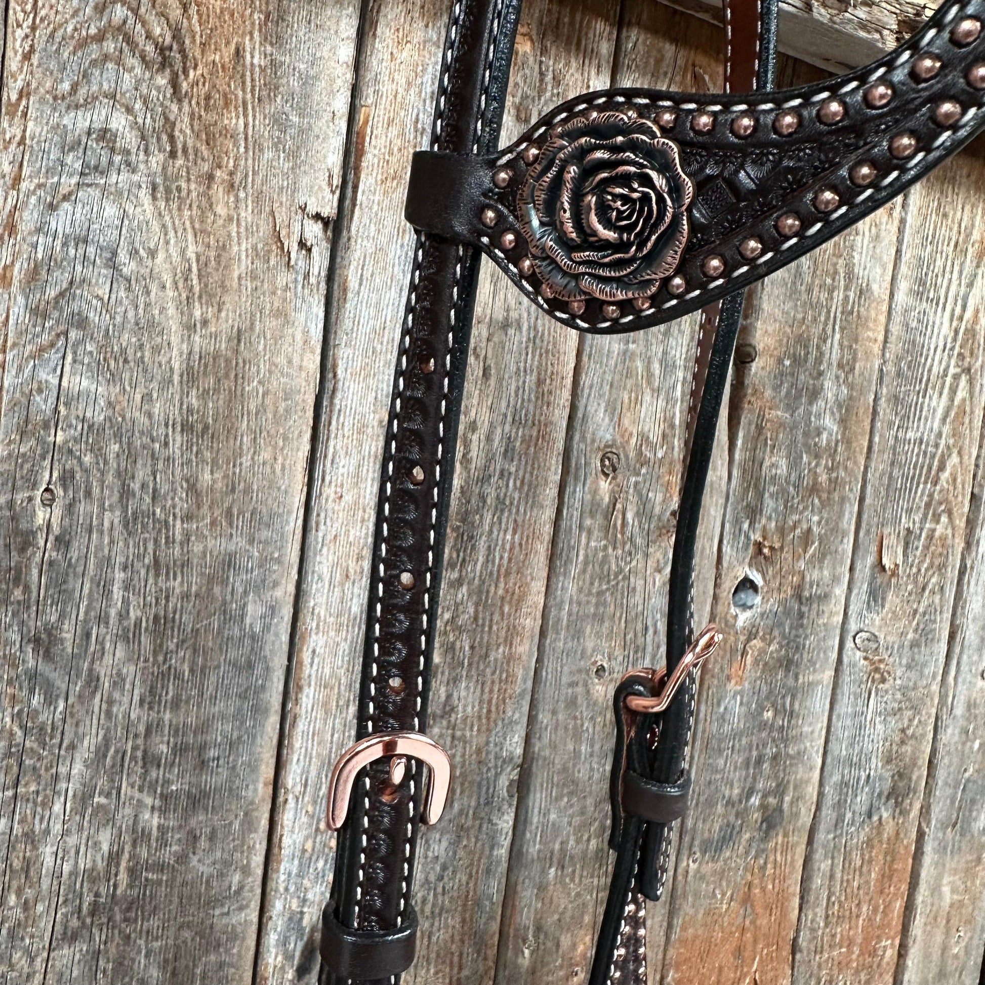 Copper Dot Honeycomb Rose Browband / One Ear Tack Set #BBBC554 - RODEO DRIVE