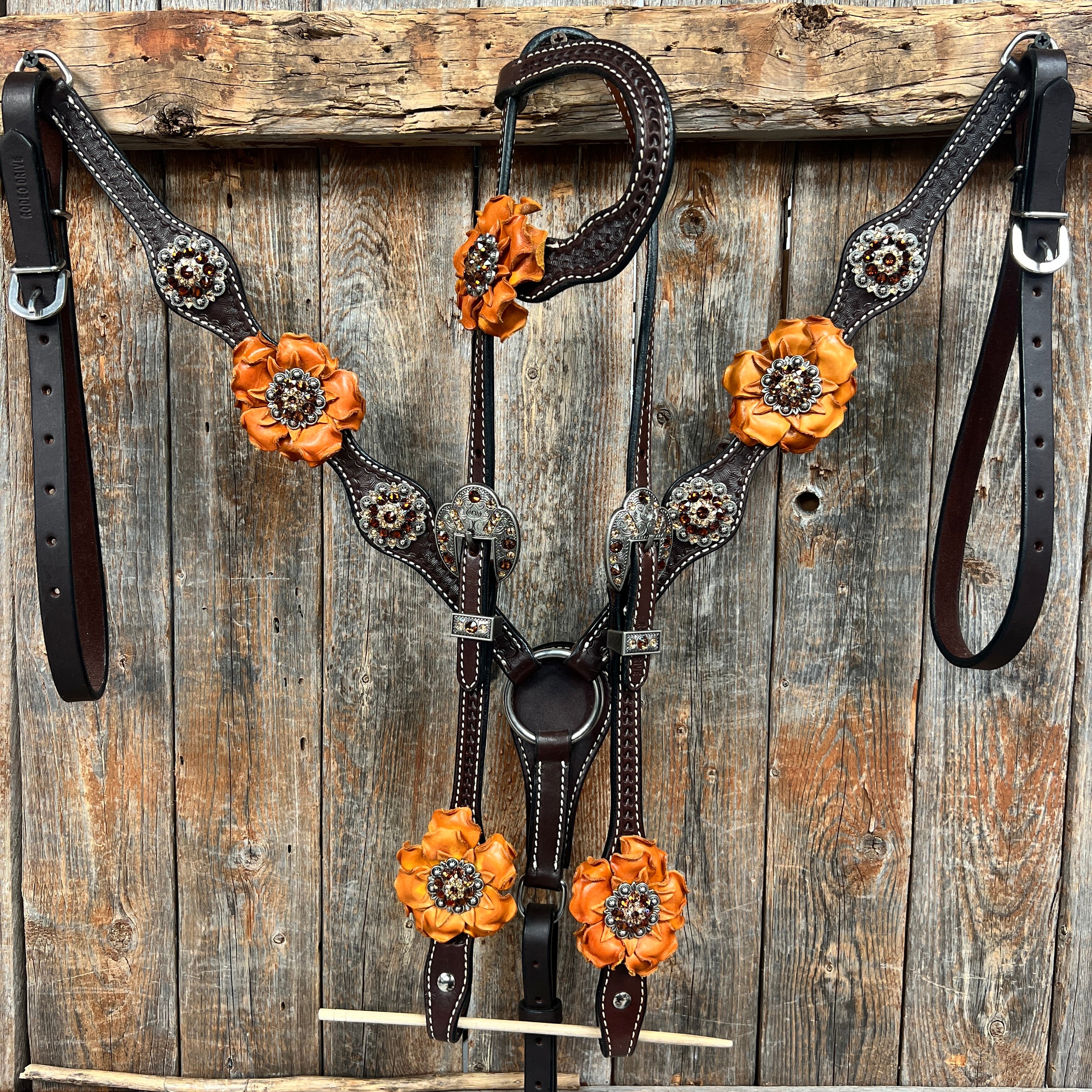 Dark Oil Basketweave Champagne - Topaz Browband/One Ear Tack Set  #BBBC602