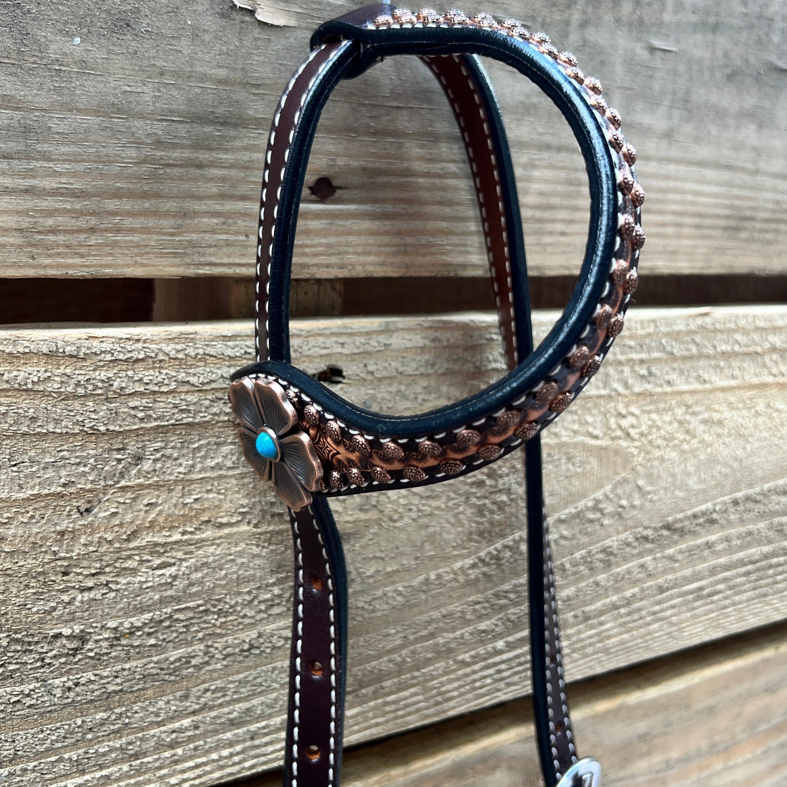 Two Tone Honeycomb Copper Flower Browband/One Ear Headstall & Breastcollar Tack Set #BBBC610