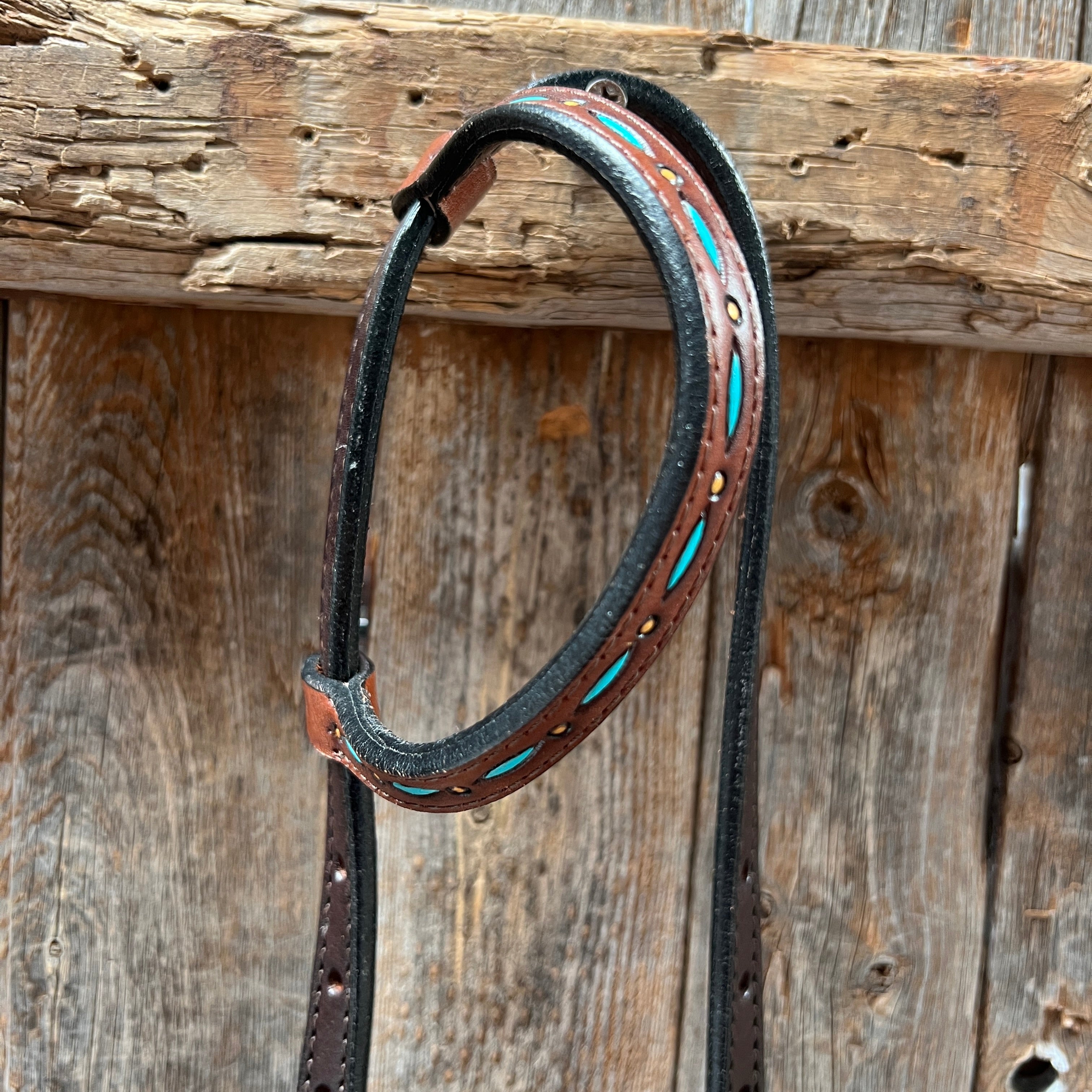 Dark Oil Hand Painted Steer Head and Turquoise Browband/One Ear and Breastcollar Tack Set #BBBC488