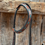 Dark Oil Hand Painted Steer Head and Turquoise Browband/One Ear and Breastcollar Tack Set #BBBC488