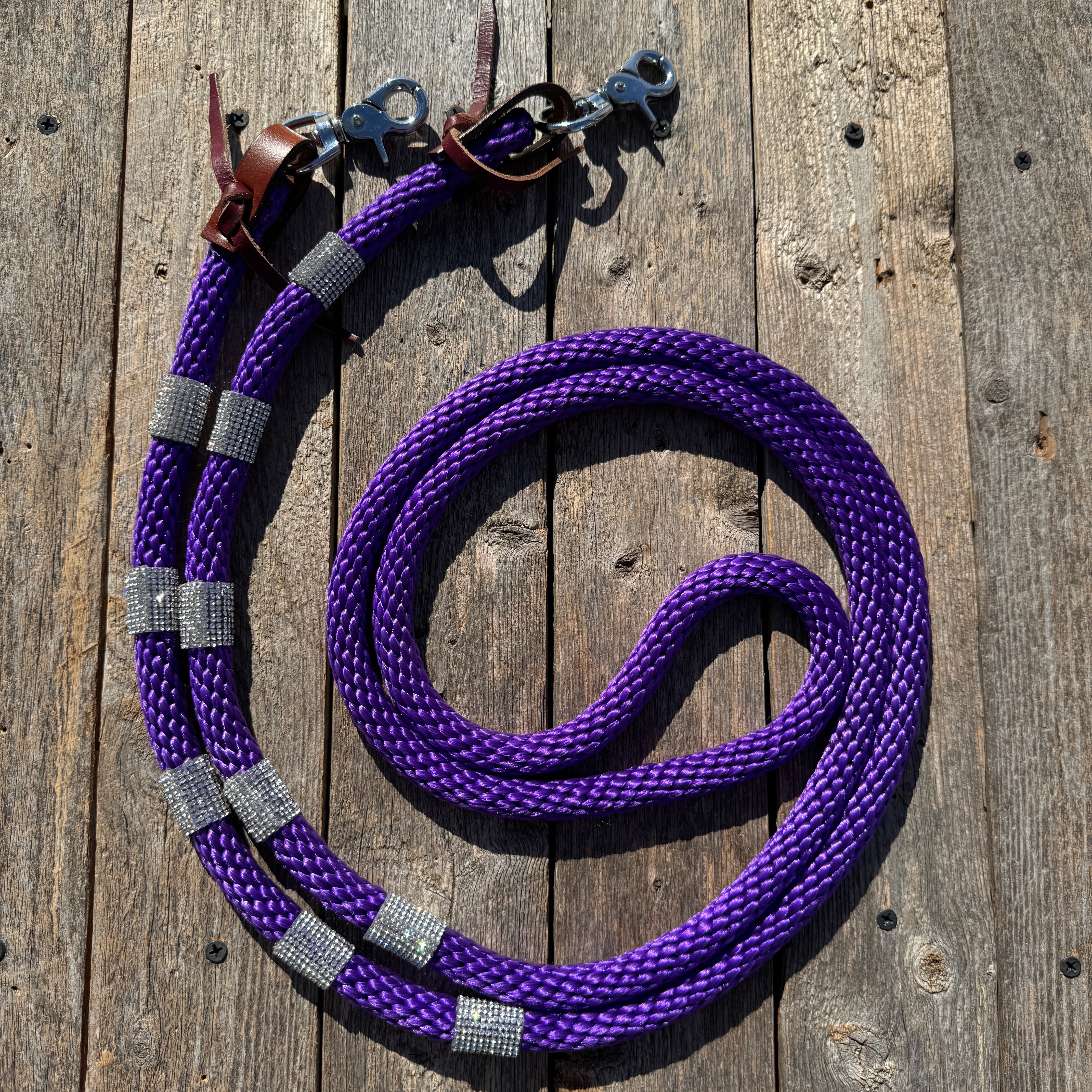 Purple Nylon Barrel Racing Reins with Rhinestones #BNR101