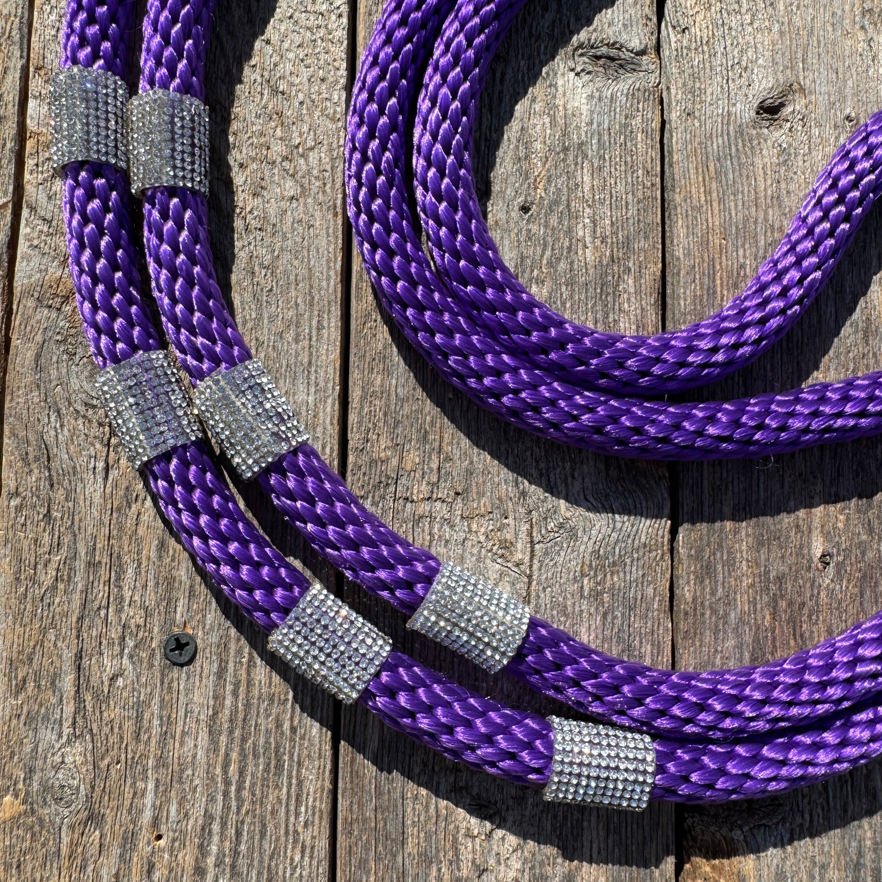 Purple Nylon Barrel Racing Reins with Rhinestones #BNR101