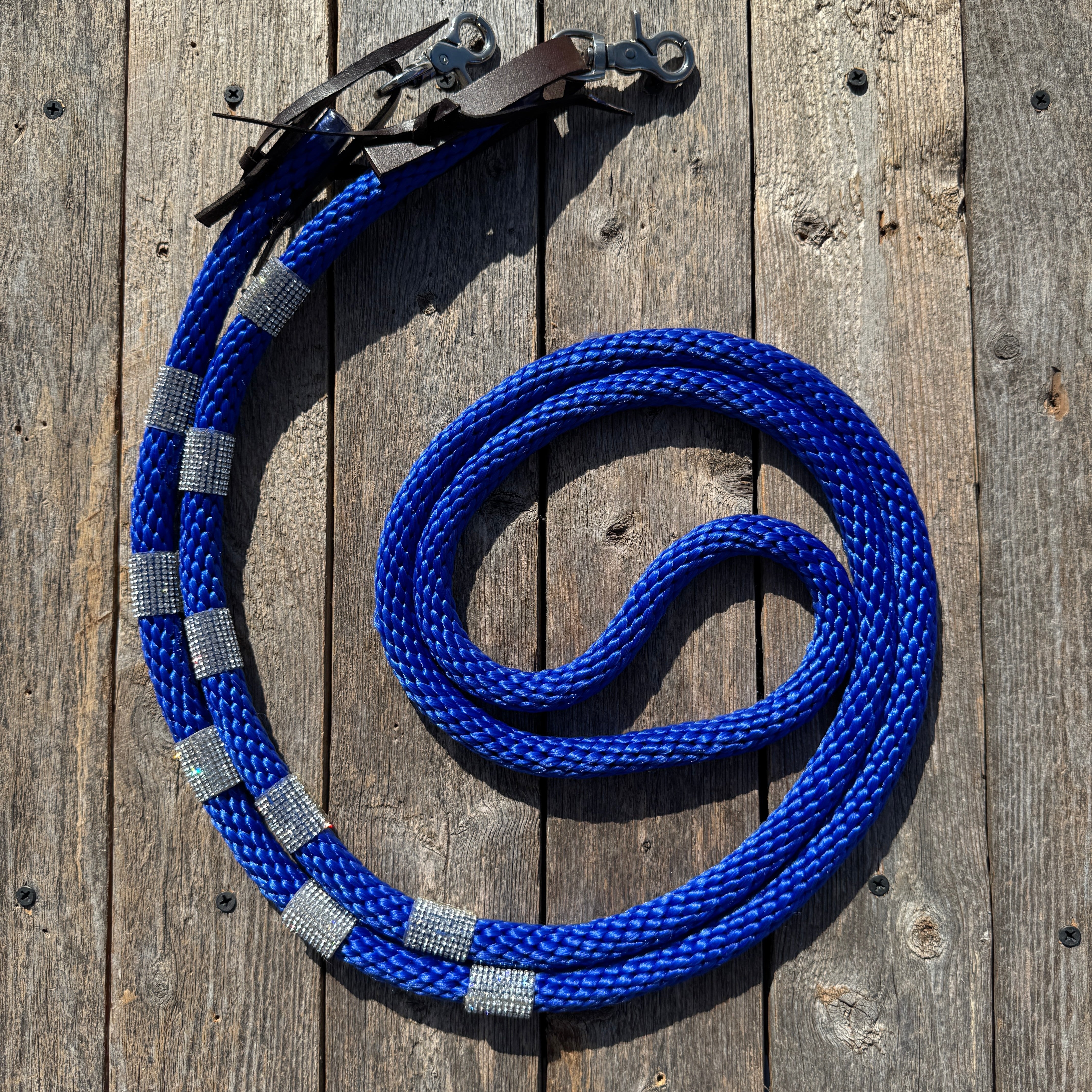 Cobalt Nylon Barrel Racing Reins with Rhinestones #BNR105