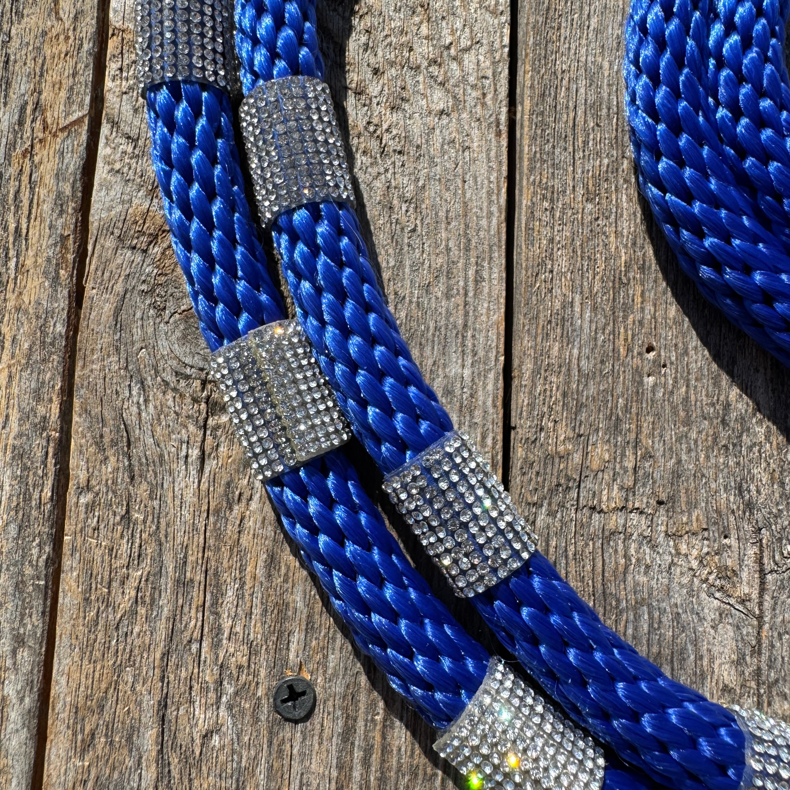 Cobalt Nylon Barrel Racing Reins with Rhinestones #BNR105