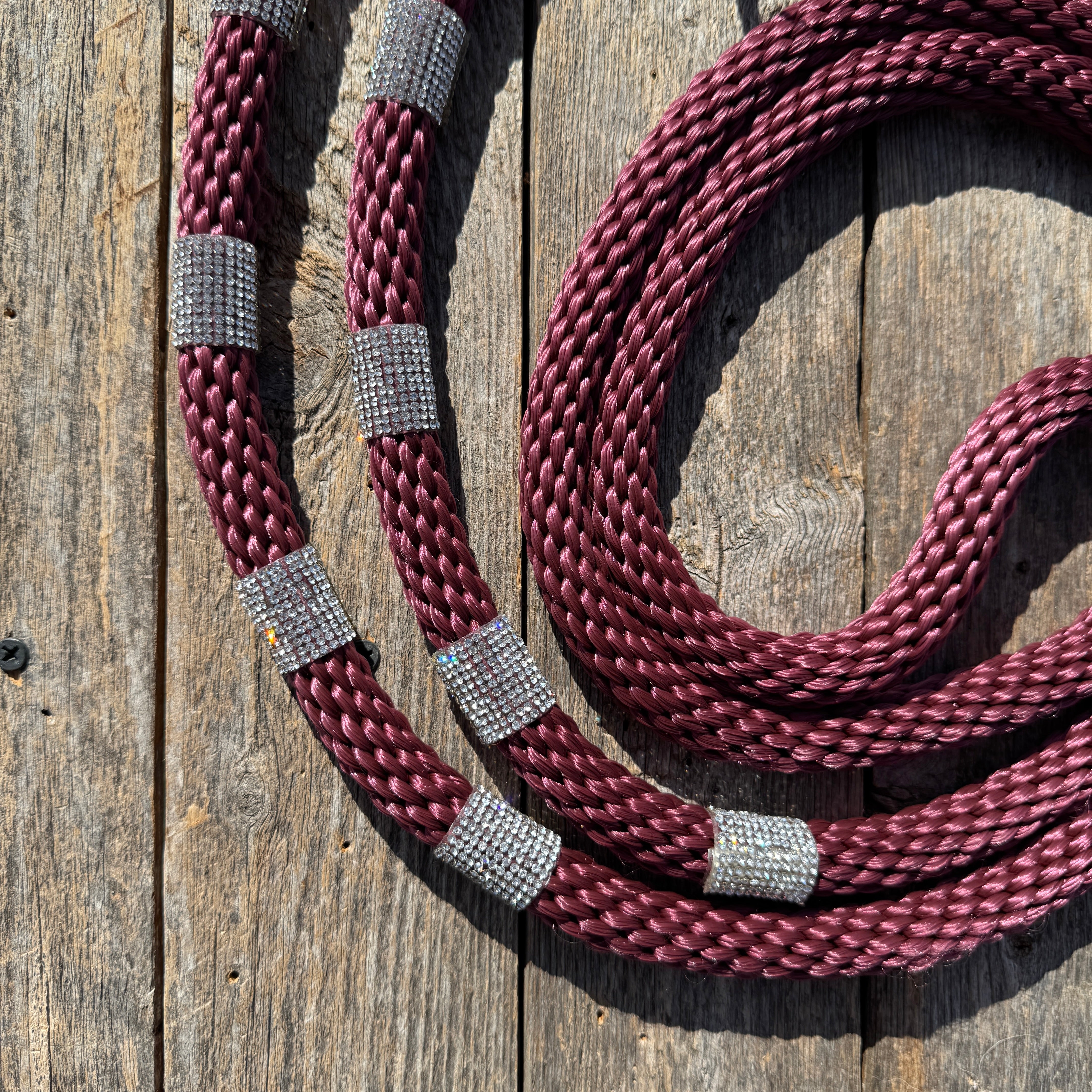 Burgundy Nylon Barrel Racing Reins with Rhinestones #BNR107