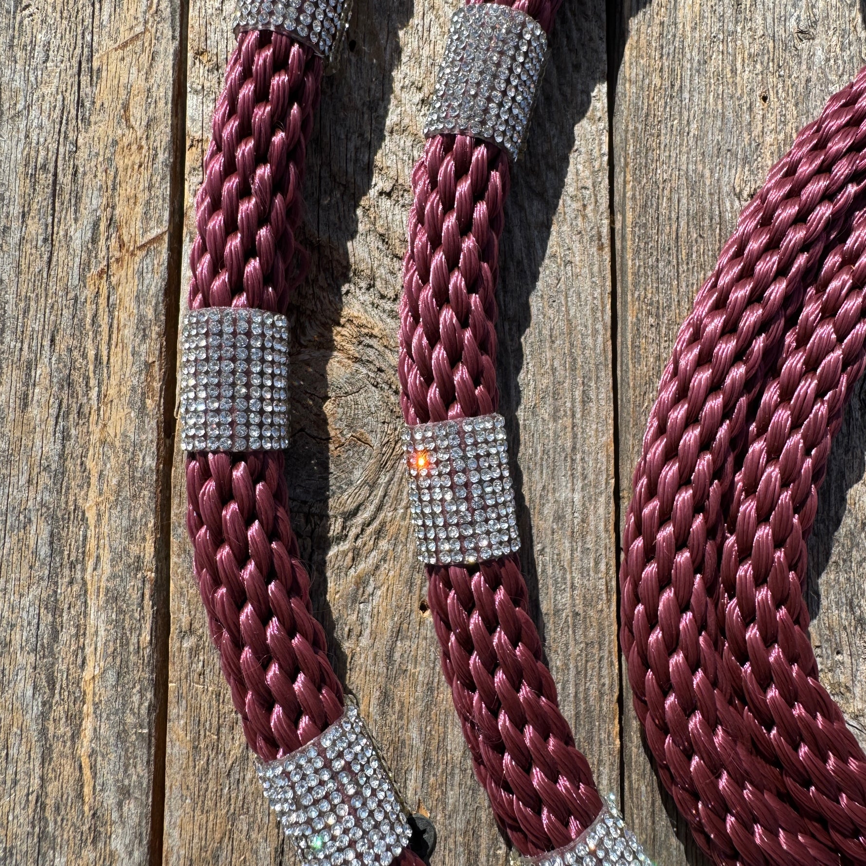Burgundy Nylon Barrel Racing Reins with Rhinestones #BNR107