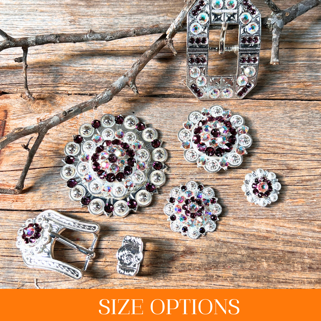 Bright Silver Purple & AB Crystal Conchos - Sizes from 1