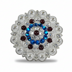 Bright Silver Red - White - Blue Crystal Conchos | Sizes 1"- 3" | Buckles | Saddle Set | Leather Rosettes | Slide