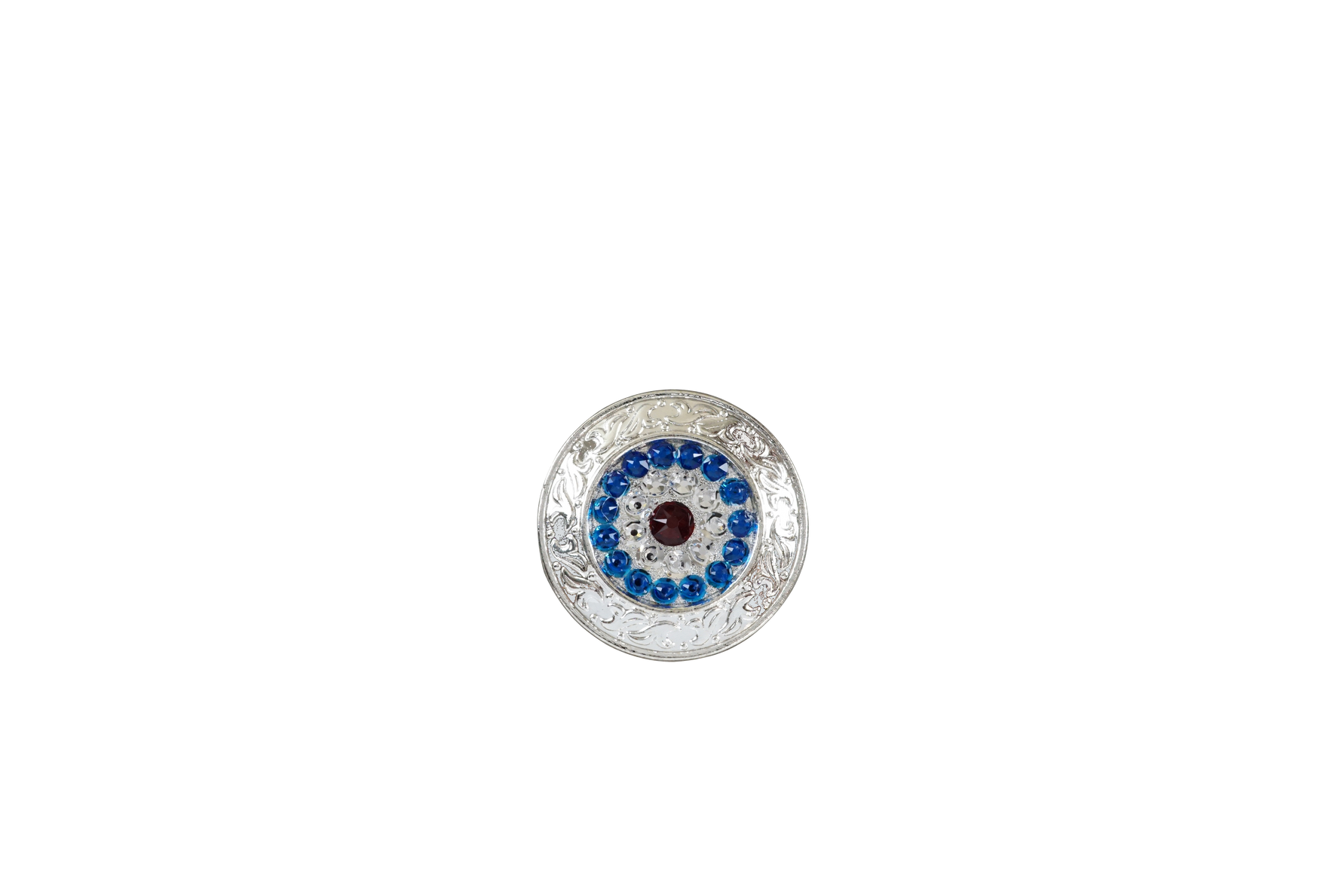 Red White & Blue Bright Silver 1.5" Disc European Crystal Concho