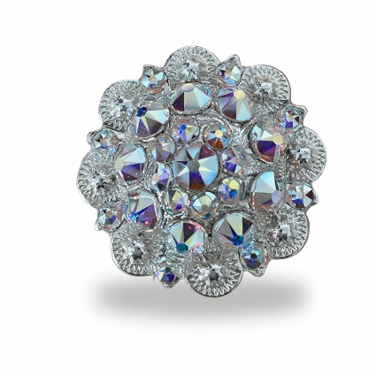 Bright Silver AB Crystal Conchos | Sizes 1"- 3" | Buckles | Saddle Set | Leather Rosettes | Slide