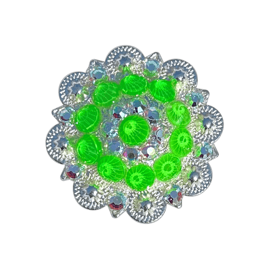 Neon Green and AB Bright Silver 1.5" European Crystal Concho - RODEO DRIVE