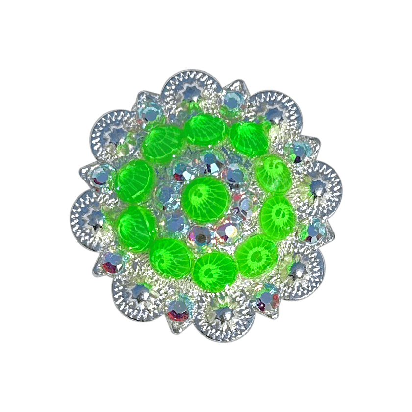 Neon Green and AB Bright Silver 1.5" European Crystal Concho - RODEO DRIVE