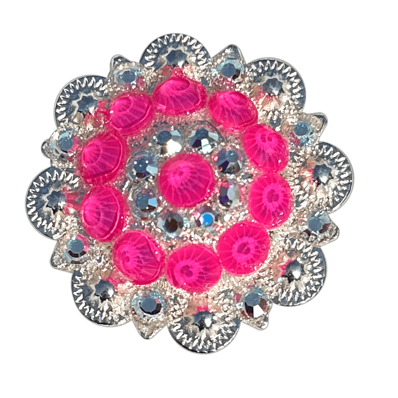 Neon Pink and AB Bright Silver 1.5" European Crystal Concho - RODEO DRIVE