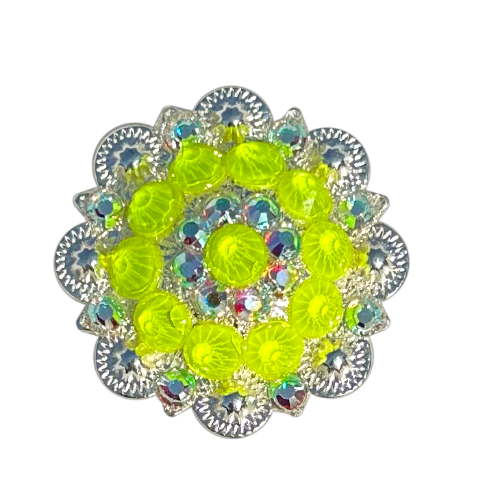 Neon Yellow and AB Bright Silver 1.5" European Crystal Concho - RODEO DRIVE
