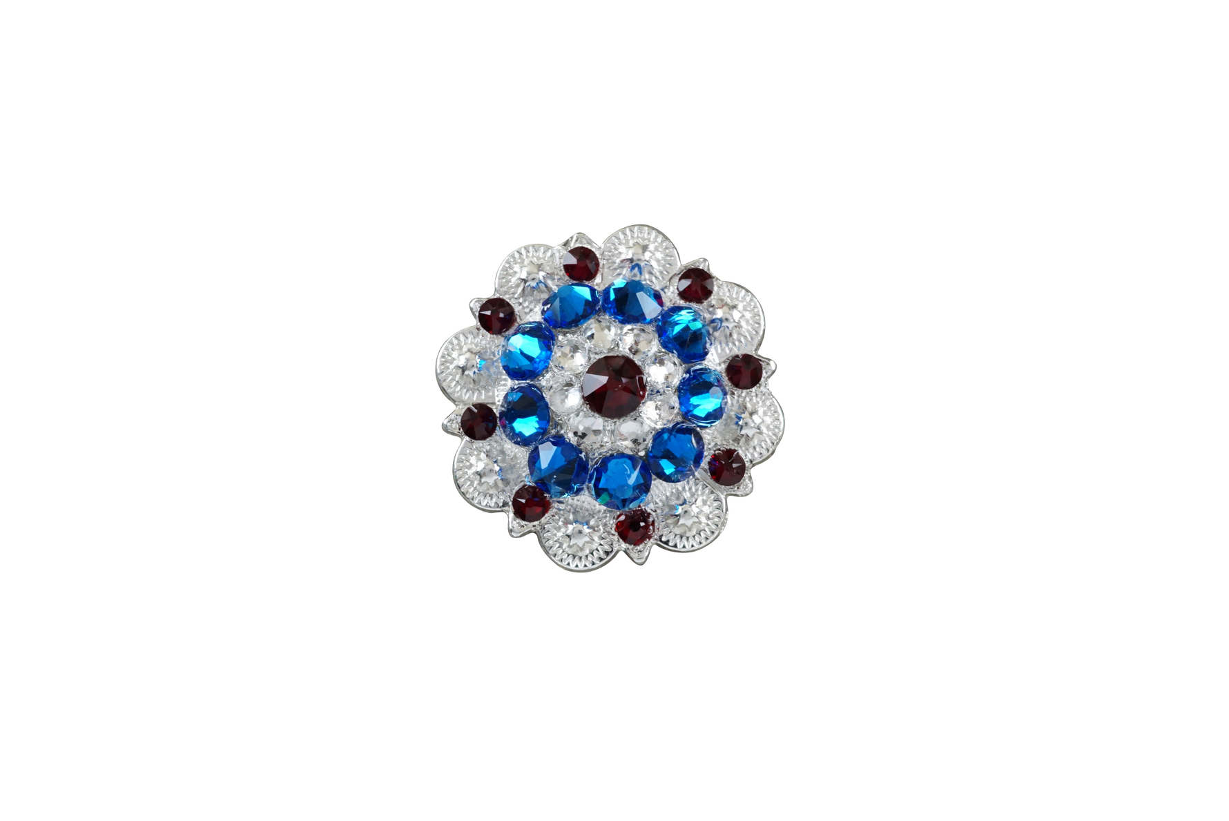 Red White & Blue Bright Silver 1.5" European Crystal Concho
