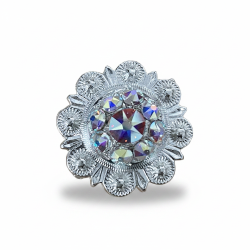Bright Silver AB Crystal Conchos | Sizes 1"- 3" | Buckles | Saddle Set | Leather Rosettes | Slide
