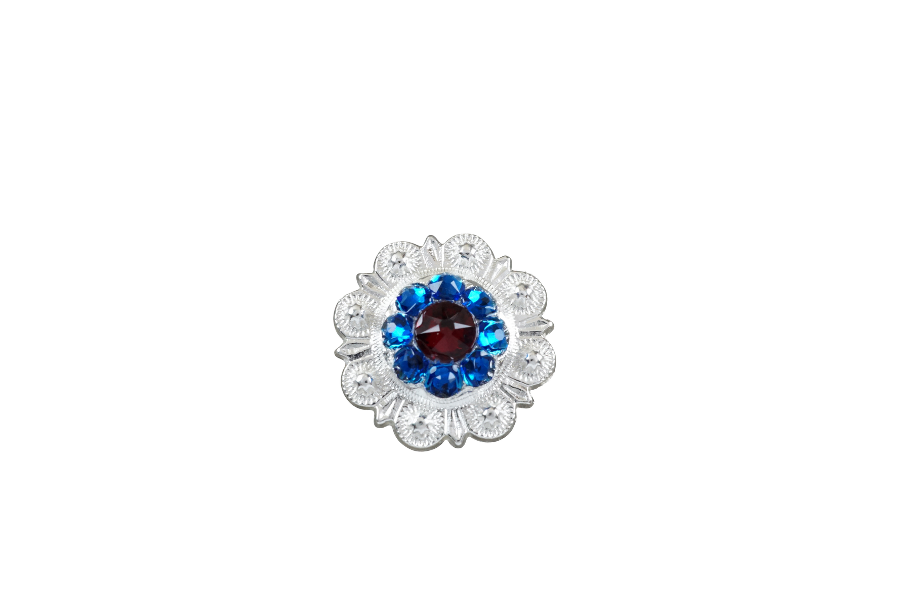 Red & Blue Bright Silver 1" European Crystal Concho