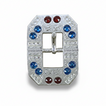 Bright Silver Red - White - Blue Crystal Conchos | Sizes 1"- 3" | Buckles | Saddle Set | Leather Rosettes | Slide