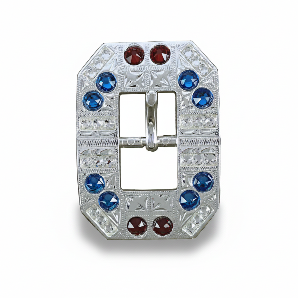 Bright Silver Red - White - Blue Crystal Conchos | Sizes 1"- 3" | Buckles | Saddle Set | Leather Rosettes | Slide