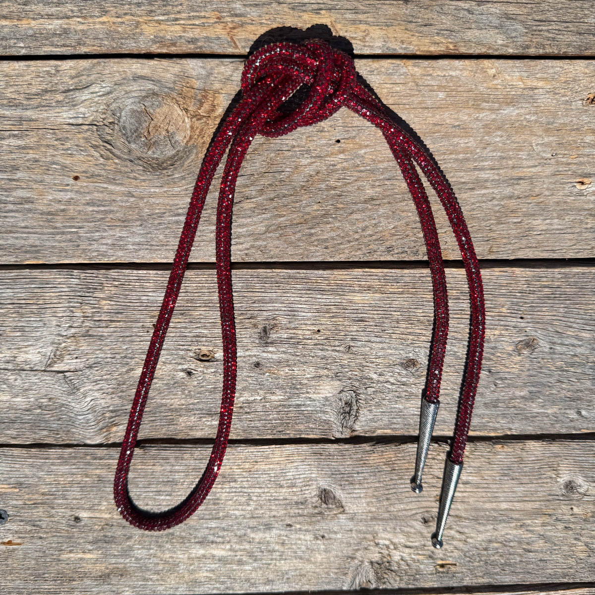 Ruby Rhinestone Bolo Tie with Western Slide