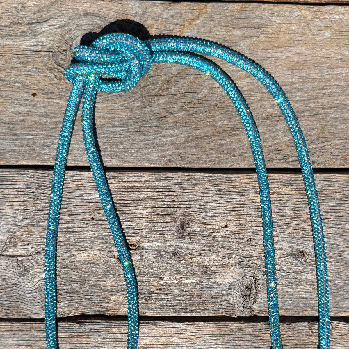 Aqua Rhinestone Bolo Tie with Crystal Slide