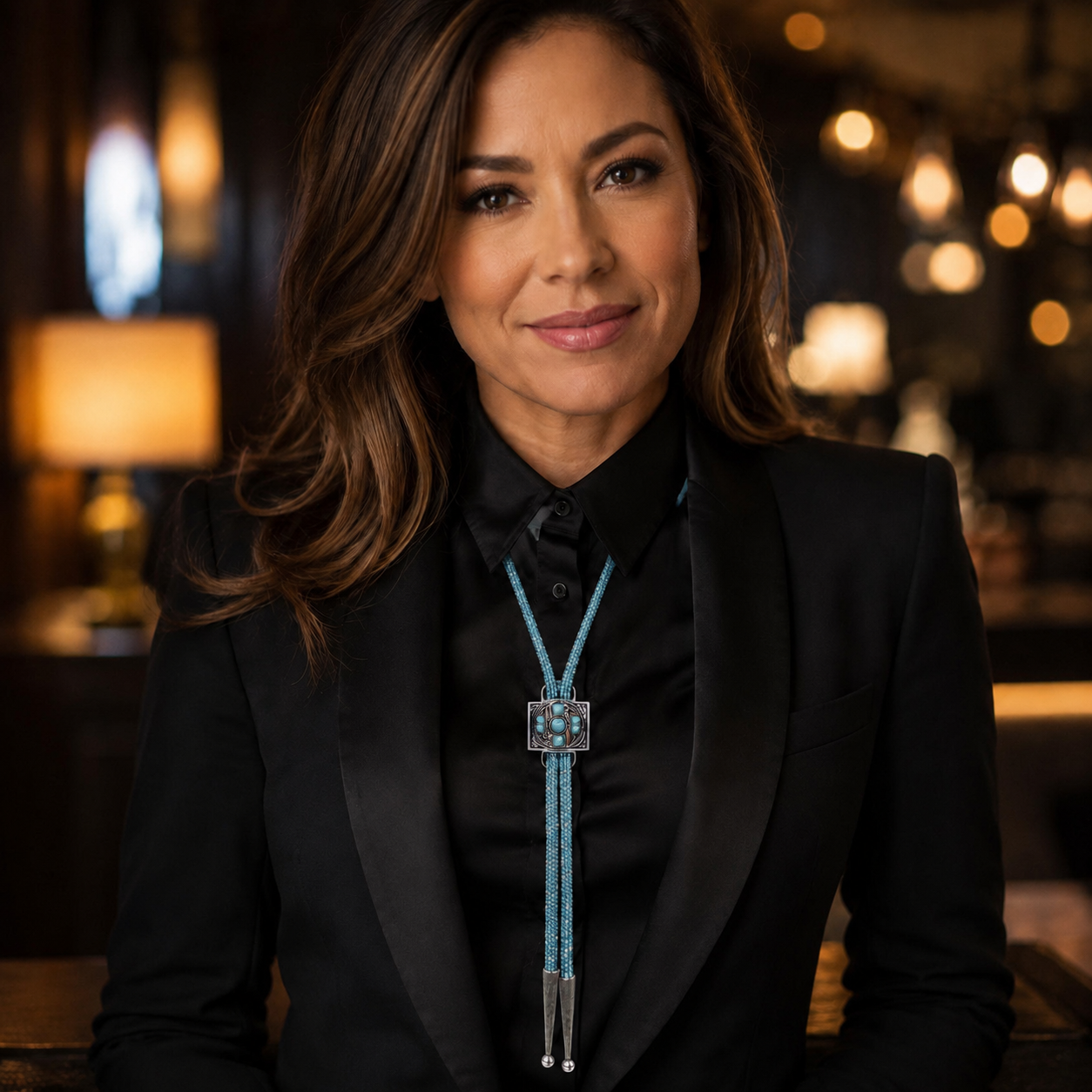 Aqua Rhinestone Bolo Tie with Western Slide