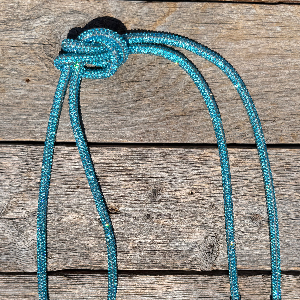 Aqua Rhinestone Bolo Tie with Western Slide