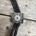 Black Rhinestone Bolo Tie with Crystal Slide