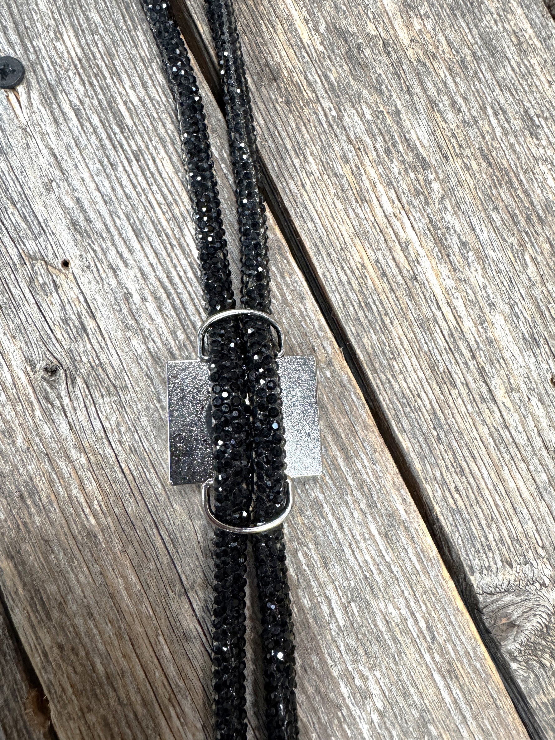 Black Rhinestone Bolo Tie with Crystal Slide