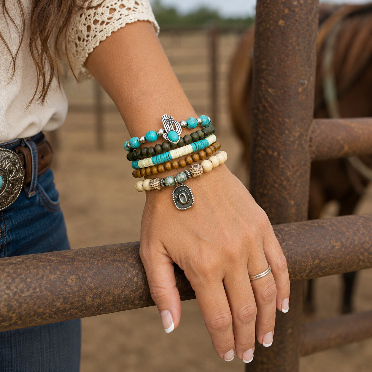 Cactus Fashion Turquoise Bracelet Stack