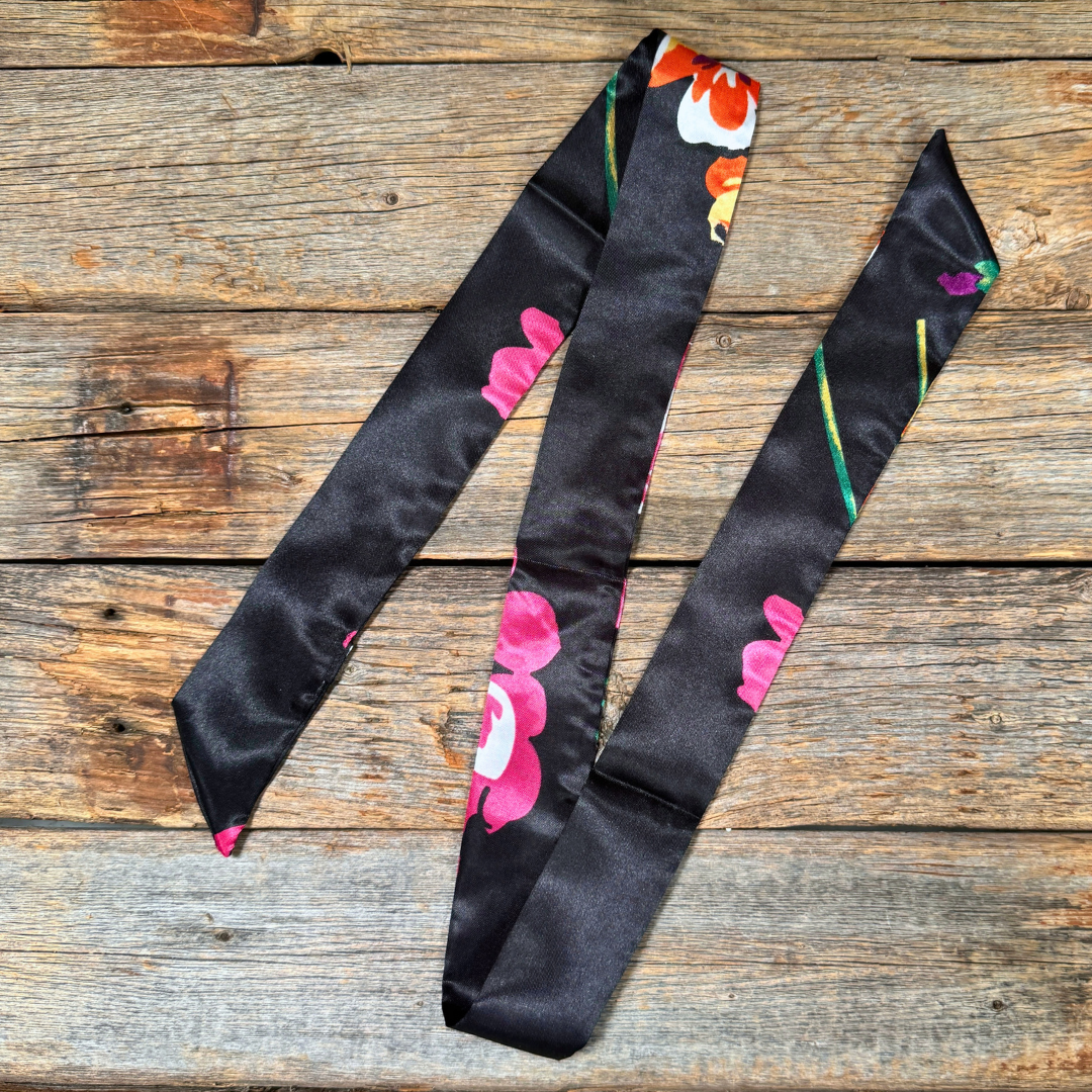 Black and Pink Floral Western_Wild_Rag_Scarf_for_Cowgirls_Rodeo_Drive_Conchos